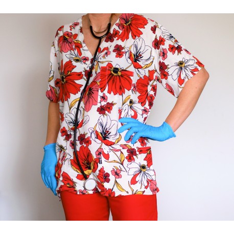 Uniforma Medicala Imprimata Red Poppies