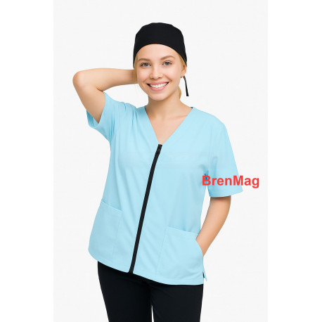 Costum Medical Uni Clasic Dama Contrast cu fermoar + boneta